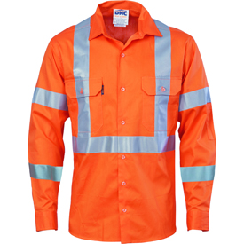 Hivis cool-breeze cotton shirt with double hoop on arms & 'X' back CSR R/tape - long sleeve